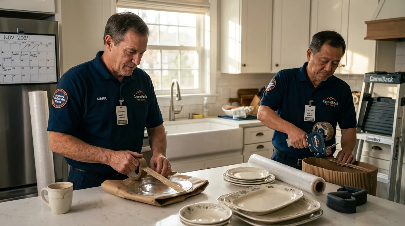 Professional crew packing kitchen dishware in Manchester, OH